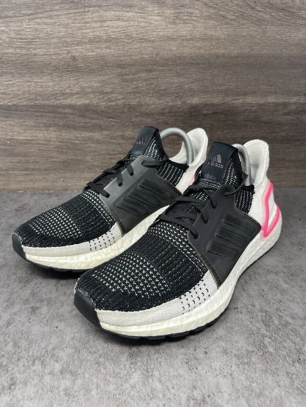adidas Ultraboost 19 Womens Size 8.5 Black White Pink Boost Running Shoes EF1625
